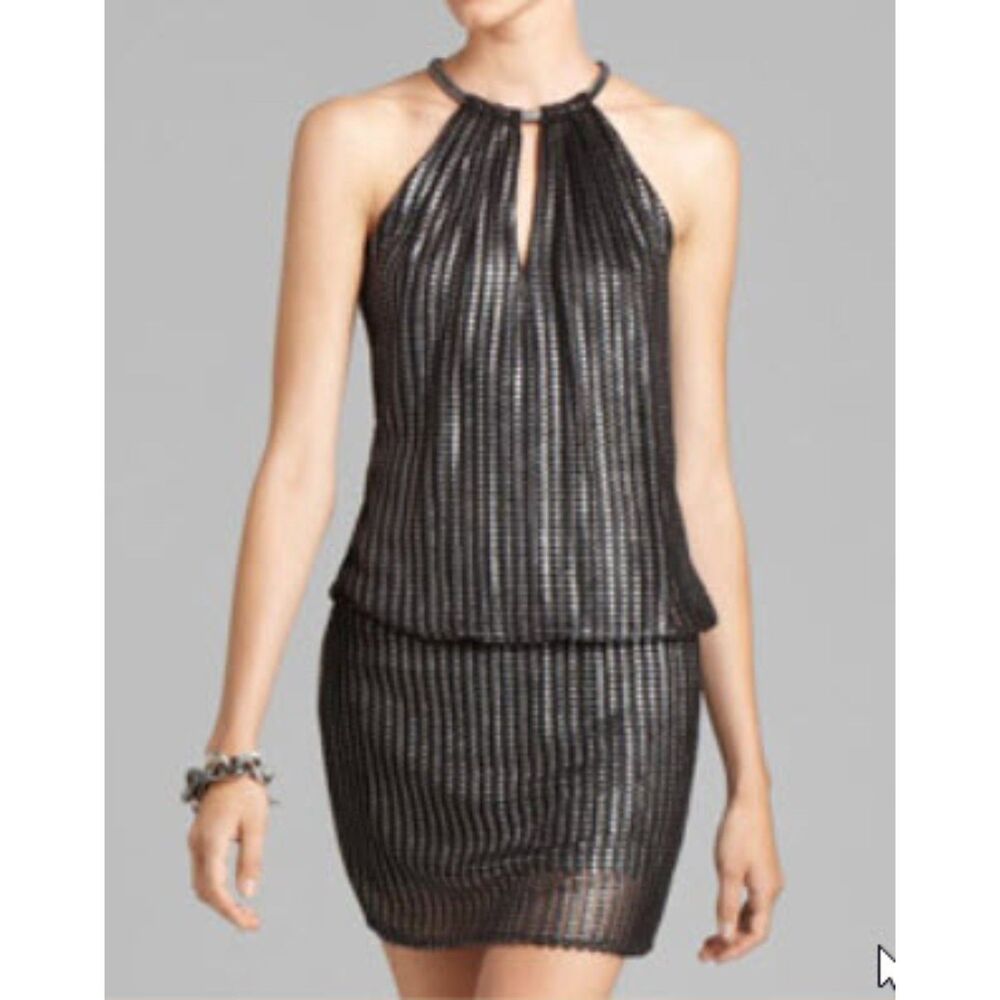 Laundry by Shelli Segal | Baddie Gunmetal Black Mini Dress w Metal Collar | Sz 6